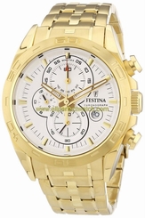 Festina Watches : F16656/1 Quartz Chronograph White Dial Date Gold Tone Stainless Steel Men Watch
