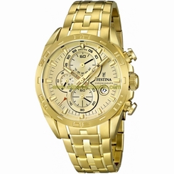Festina Watches : F16656/2 Quartz Chronograph Gold Dial Date Stainless Steel Men Watch