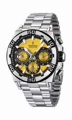 Festina Watches : F16658/7 Quartz Chronograph Date Yellow Dial Stainless Steel Men Watch