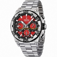 Festina Watches : F16658/8 Quartz Chronograph Date Red Dial Stainless Steel Men Watch