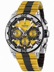 Festina Watches : F16659/7 Quartz Chronograph Date Yellow Dial Rubber Strap Men Watch