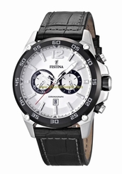 Festina Watches : F16673/1 Quartz Chronograph White Dial Date Leather Men Watch