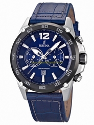 Festina Watches : F16673/2 Quartz Chronograph Blue Dial Date Leather Men Watch
