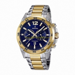 Festina Watches : F16681/2 Quartz Chronograph Blue Dial Date Two Tone Stainless Steel Men Watch