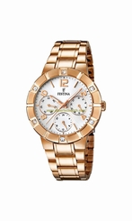 Festina Watches : F16709/1 White Dial Gold-plated Stainless Steel Band Women Watch