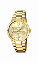 Festina Watches : F16717/2 Gold Dial Stainless Steel Band Women Watch