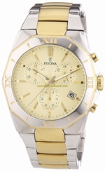 Festina Watches : F16758/2 Gold Dial Stopwatch Luminescent Hands Men Watch
