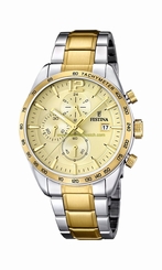 Festina Watches : F16761/1 Gold Dial Stopwatch Luminescent Hands Men Watch