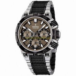 Festina Watches : F16775/3 Quartz Chronograph Gray Dial Date Steel and Rubber Men Watch