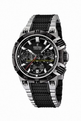 Festina Watches : F16775/4 Quartz Chronograph Black Dial Date Steel and Rubber Men Watch
