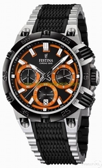 Festina Watches : F16775/6 Quartz Chronograph Black Dial Date Steel and Rubber Men Watch