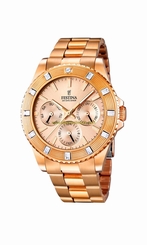Festina Watches : F16789/2 Coloured Gold Dial Date / Day Of The Week / 24-hour Display Men Watch
