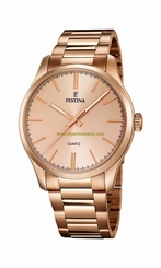 Festina Watches : F16809/1 Pink Dial Gold-plated Stainless Steel Band Men Watch