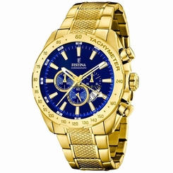 Festina Watches : F16878/3 Blue Dial Gold-plated Stainless Steel Band Men Watch
