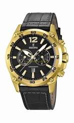 Festina Watches : F16880/3 Quartz Chronograph Date Black Leather Men Watch
