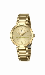 Festina Watches : F16938/1 Gold Dial Stainless Steel Plated Women Watch