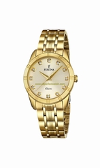 Festina Watches : F16942/1 Gold Dial Stainless Steel Plated Women Watch