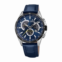 Festina Watches : F20201/3 Blue Dial Chronograph Day Date Blue Leather Men Watch