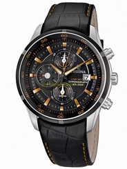 Festina Watches : F6821/4 Quartz Chronograph Black Dial Date Leather Men Watch
