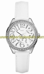 Guess Watches : G75960L1 Quartz White Dial Stainless Steel Case With White Leather Strap Women Watch