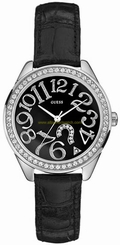 Guess Watches : G76030L Black Dial Leather Women Watch