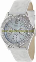 Guess Watches : G95432L Quartz Multifunction Mother of Pearl Dial Crystal Bezel White Leather Women Watch