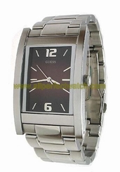 Guess Watches : G96047G Stainless Steel Case And Band With Push Button Deployment Clasp with Extra Wide Leather Strap Stainless Steel Men Watch