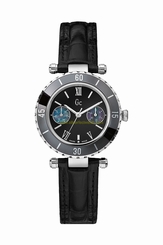 Guess Watches : I24001L2 Mother Of Pearl Dial Black Leather Strap Band Women Watch