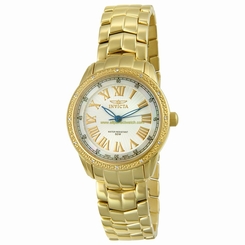 Invicta Watches : INVICTA-5059 White Dial Diamond-and-gold-tone-steel Band Women Watch