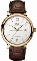 IWC Watches : IW356504 Automatic 18kt Rose Gold Silver Dial Brown Crocodile Leather Band Men Watch