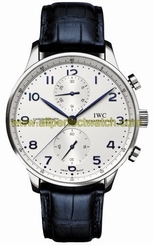 IWC Watches : IW371446 Automatic Stainless Steel Silver Chronograph With Blue Numbers And Hands Dial Blue Crocodile Leather Band Men Watch