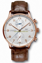 IWC Watches : IW371480 Automatic 18kt Rose Gold Silver Dial Brown Crocodile Leather Band Men Watch