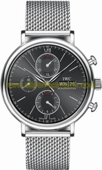IWC Watches : IW391006 Automatic Stainless Steel Black Chronograph With Day And Date At 3 Dial Mesh Stainless Steel Band Men Watch