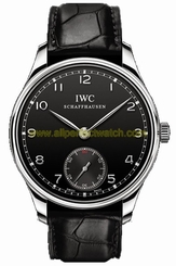 IWC Watches : IW545407 Manual Wind Stainless Steel Black Dial Crocodile Black Leather Band Men Watch