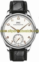 IWC Watches : IW545408 Manual Wind Stainless Steel Silver Dial Crocodile Black Leather Band Men Watch