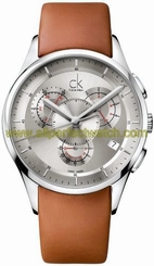 Calvin Klein Watches : K2A27192 Quartz Chronograph Date Silver Dial Brown Leather Men Watch