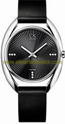Calvin Klein Watches : K9122161 9 diamondet indice Black leather wristlet Women Watch