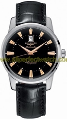 Longines Watches : L1.645.4.52.4 Automatic Analog Date Black Leather Men Watch