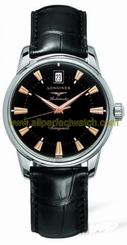 Longines Watches : L1.611.4.52.4 Automatic Stainless Steel Black With Date At 12 And Gold Hands & Hour Markers Dial Black Crocodile Leather Band Men Watch