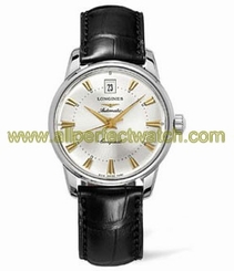 Longines Watches : L1.611.4.75.4 Automatic Silver Dial Stainless Steel Case With Black Leather Strap Men Watch