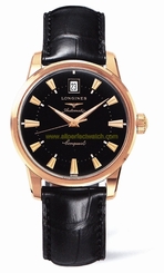 Longines Watches : L1.611.8.52.4 Automatic Black Dial 18ct Rose Gold With Black Leather Strap Men Watch