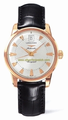 Longines Watches : L1.611.8.78.4 Automatic Silver Dial 18ct Rose Gold With Black Leather Strap Men Watch