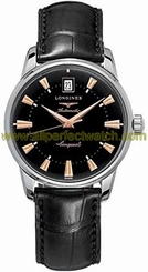 Longines Watches : L1.641.4.52.4 Black Dial Leather Men Watch