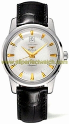 Longines Watches : L1.645.4.75.4 Automatic Silver Dial Date Black Leather Men Watch