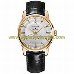 Longines Watches : L1.645.8.75.9 Automatic Silver Dial 18ct Gold Case With Black Leather Strap Men Watch