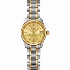 Longines Watches : L2.128.5.32.7 Automatic Gold Dial 18ct Gold Case With Stainless Steel Women Watch