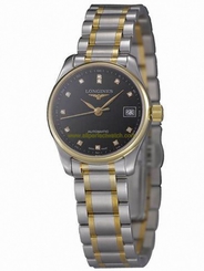 Longines Watches : L2.128.5.57.7 Automatic Black Dial 18ct Gold Case With 18ct Gold And Stainless Steel Bracelet Women Watch