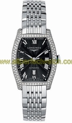 Longines Watches : L2.142.0.51.6 Automatic Polished Stainless Steel Black Roman Numeral With Date At 6 Dial Polished Stainless Steel Band Women Watch