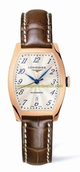 Longines Watches : L2.142.8.73.4 Automatic Cream Dial 18ct Rose Gold Case With Brown Leather Strap Women Watch
