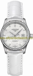 Longines Watches : L2.257.0.87.2 Automatic White Mother Of Pearl Dial Stainless Steel Case With White Leather Strap Women Watch
